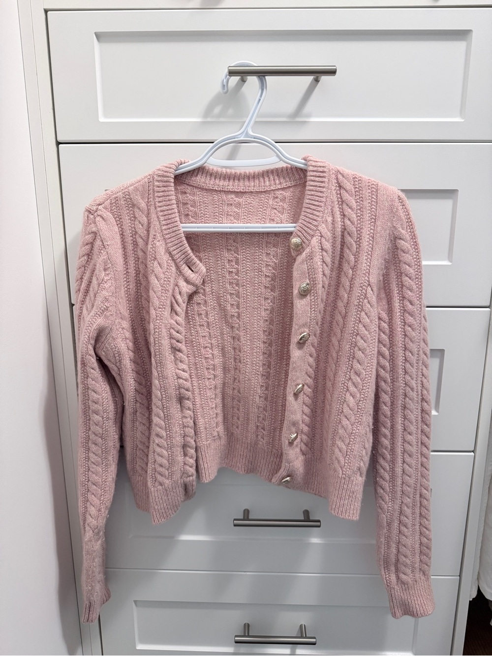 BA&SH Soft Pink Cable Knit 100% cashmere Button-Front Women's Sweater